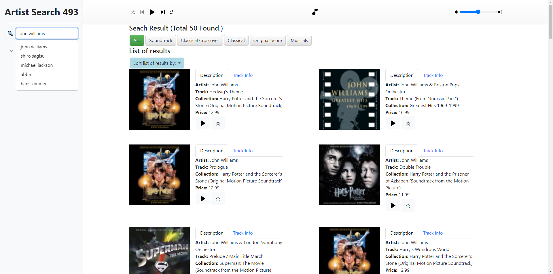 An interface displaying music track results. The search bar displays a list of past search results. The search result 'Ayokay' has been removed from the result history.